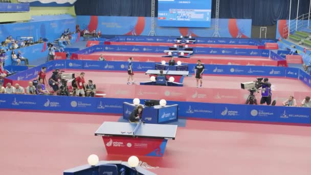 Minsk, Vitryssland - juni, 2019: 2nd European Games, bordtennis, 26 juni 2019, Minsk. — Stockvideo