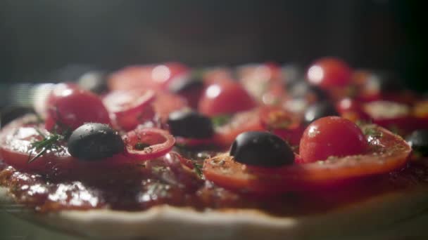 Timelapse de la Pizza vegetariana hornear horno completo calentado — Vídeo de stock