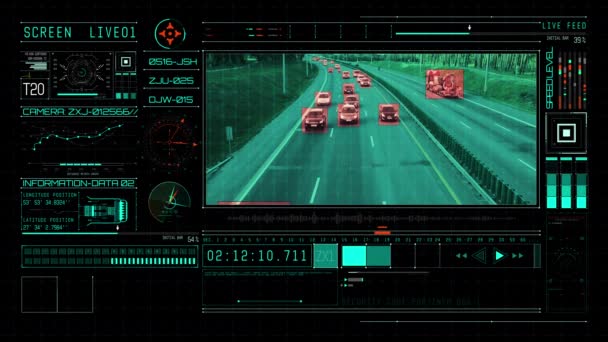 Cámara monitorea los coches en la carretera e identifica los datos de seguimiento — Vídeo de stock