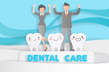 iş adamları ile mavi arka plan üzerinde diş bakımı