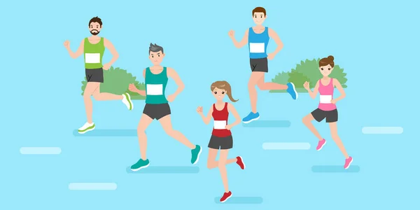 Χαριτωμένο Κινούμενα Άνθρωποι Τρέχουν Για Σας Έννοια Άθλημα — Διανυσματικό Αρχείο