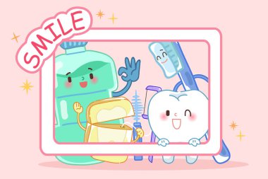 sevimli çizgi diş ile gargara pembe bir arka plan üzerinde