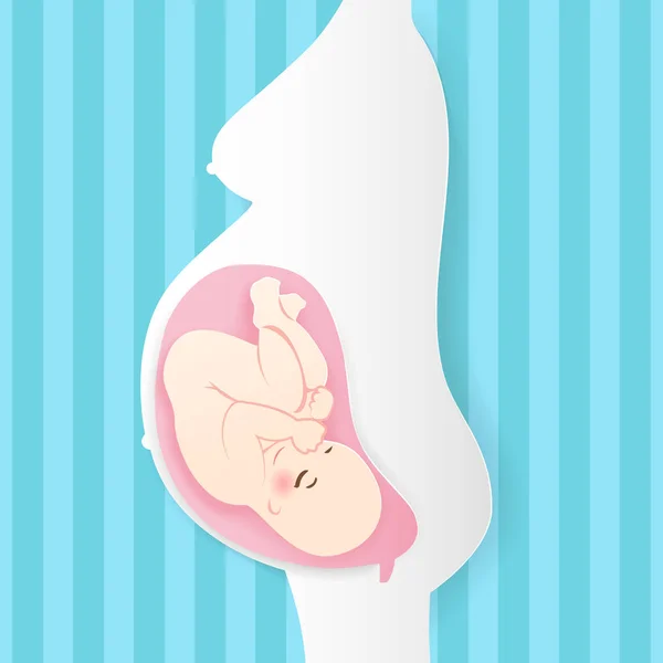かわいい漫画青の背景に妊娠中の女性 — ストックベクタ