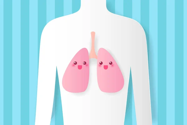 青の背景に医療の概念とかわいい漫画肺 — ストックベクタ