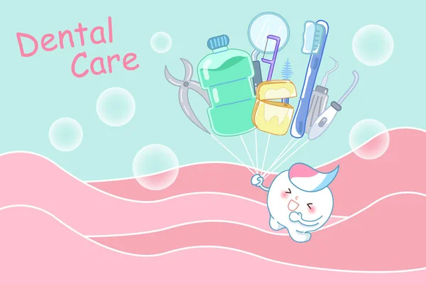 Diente Con Concepto Cuidado Dental Fondo Verde — Vector de stock