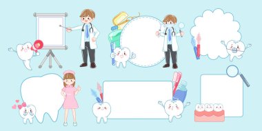 doctor with cartoon tooth on the blue background clipart