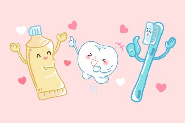 karikatür diş diş bakımı kavramı pembe arka plan üzerinde