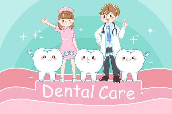 Dente Con Concetto Cura Dentale Sullo Sfondo Verde — Vettoriale Stock
