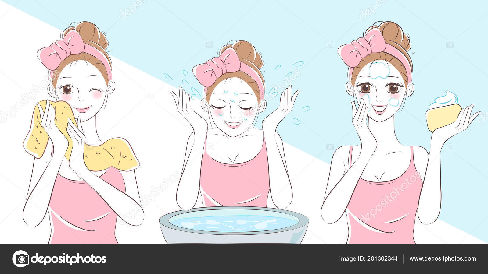 Cartoon Woman Wash Face Bathroom Stock Vector Image by ©estherqueen999  #201302344