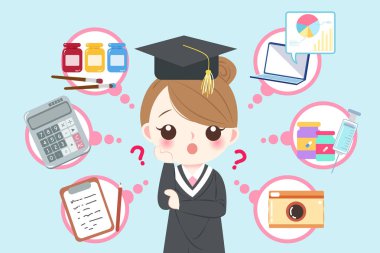 sevimli çizgi mezunu mavi zemin üzerine