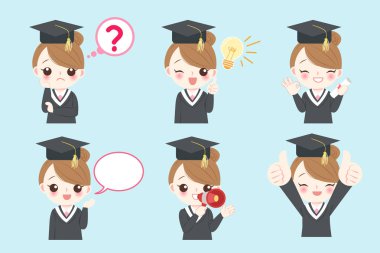 sevimli çizgi mezunu mavi zemin üzerine