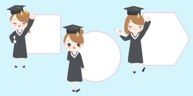 sevimli çizgi mezunu mavi zemin üzerine