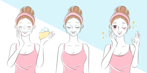 Dessin Animé Femme Lavage Visage Dans Salle Bain — Image vectorielle