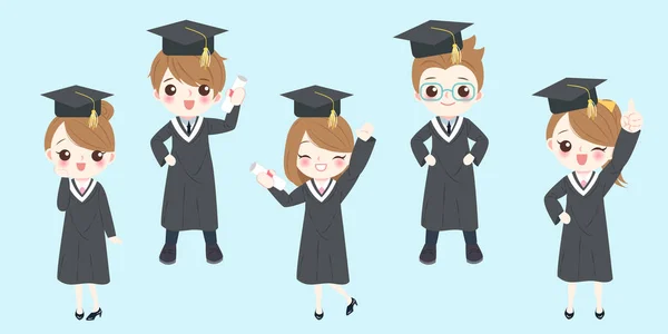 Bonito Cartoon Graduado Fundo Azul —  Vetores de Stock