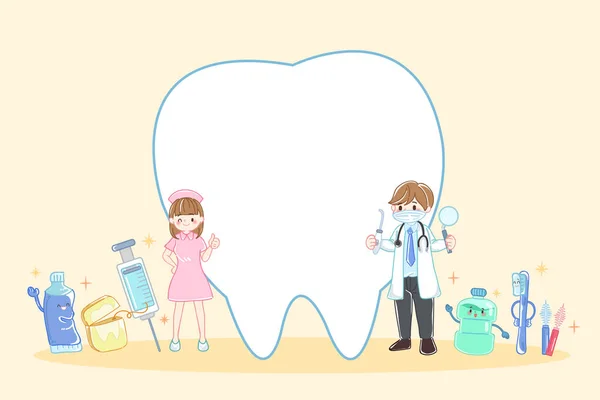 Medico Con Dente Concetto Dentale Sullo Sfondo Giallo — Vettoriale Stock