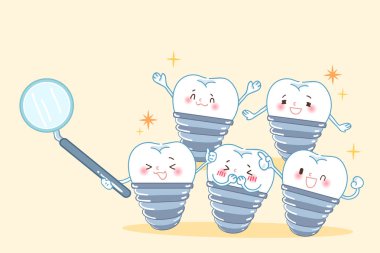 çizgi film implant diş sarı zemin üzerine