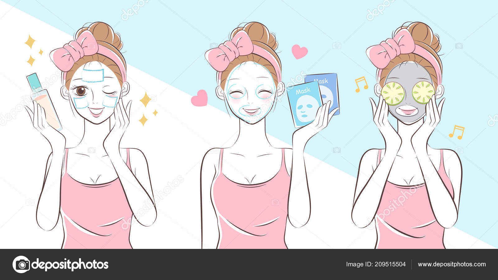 Beauty Cartoon Skin Care Woman Mask Stock Vector Image by ©estherqueen999  #209515504