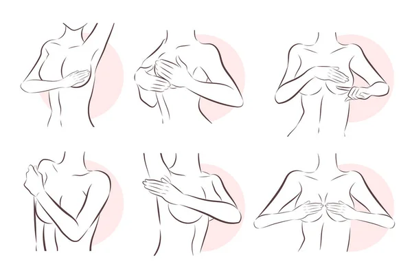 Kadın göğsünü beyaz arka plan üzerinde kontrol