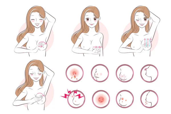 ピンク色の背景に乳がん予防と女性 — ストックベクタ
