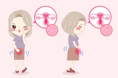 woman with menopause and vaginal dryness problem on the pink background clipart