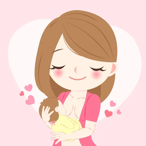 Woman Breast Feeding Concept Pink Background — Stock Vector