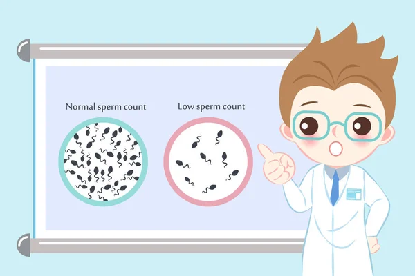 Médico Con Concepto Recuento Espermatozoides Fondo Azul — Archivo Imágenes Vectoriales