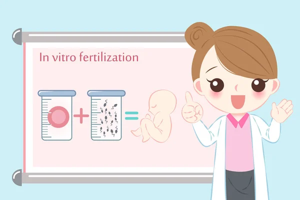 Ärztin Mit Vitro Fertilisation Auf Blauem Hintergrund — Stockvektor