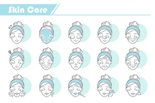 Conjunto Ícones Beauty Skin Care Série Linha Simples —  Vetores de Stock