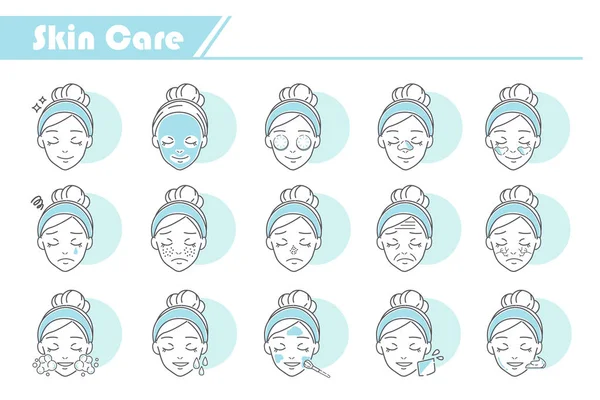 Beauty Skin Care Icon Set Simple Line Série — Stockový vektor