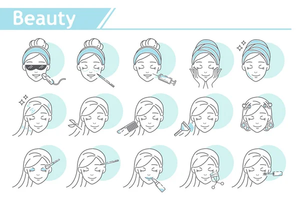 Conjunto Iconos Maquillaje Belleza Serie Línea Simple — Vector de stock