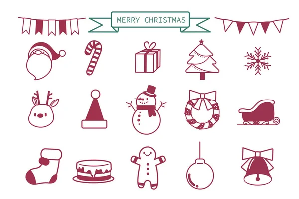 Joyeux Noël Icône Ensemble Avec Fond Blanc — Image vectorielle