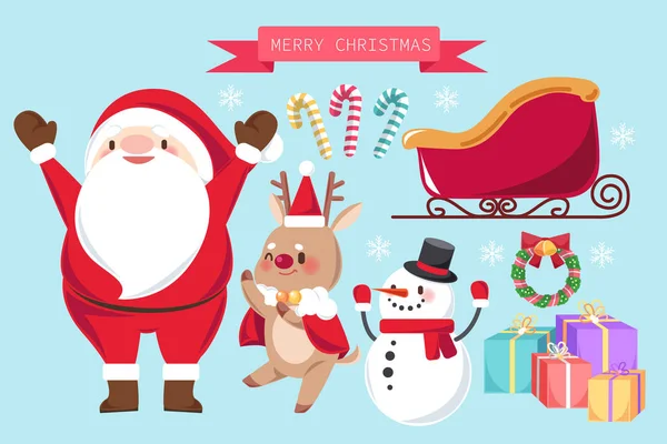 Santa Claus Reindeer Merry Christmas - Stok Vektor