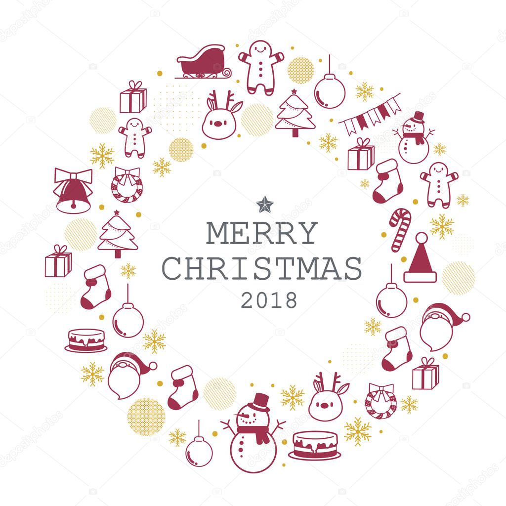 merry christmas icon set with white background