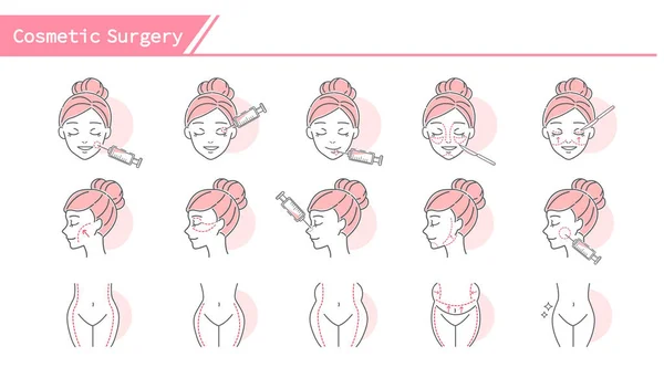 Gezicht Van Cosmetische Chirurgie Concept Icon Set Eenvoudige Line Serie — Stockvector