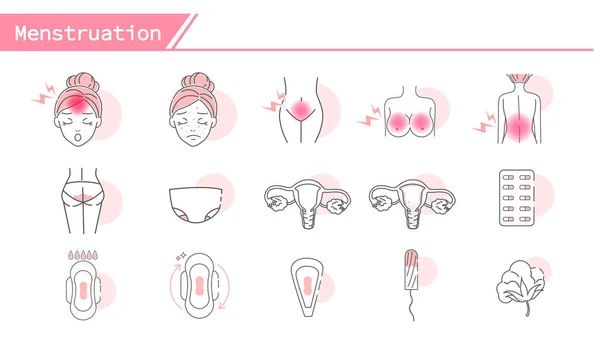 Conjunto Ícones Sintomas Menstruais Série Linha Simples —  Vetores de Stock