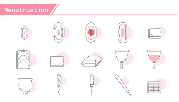 Menstruation Bezogene Produkt Icon Set Einfache Linie Serie — Stockvektor