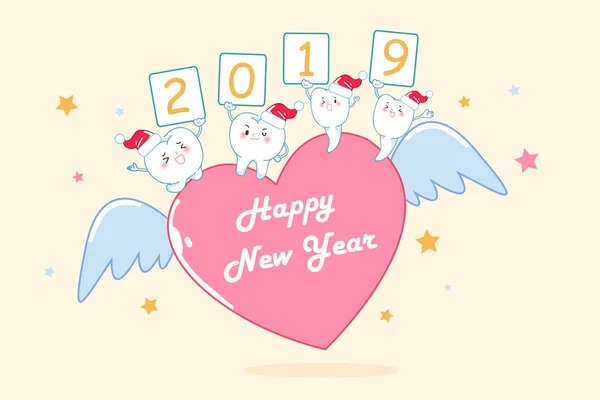 2019 Mutlu Yeni Yıl Sarı Zemin Üzerine Ile Diş — Stok Vektör