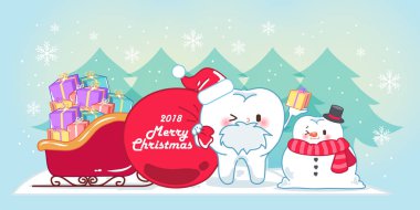 çizgi film diş ve Noel mavi zemin üzerine