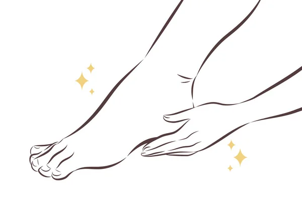 Krása Ženy Dotknout Její Noha Pata Modrým Pozadím — Stockový vektor