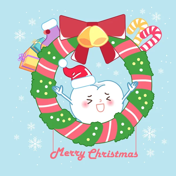 卡通牙齿和圣诞节的蓝色背景 — 图库矢量图片