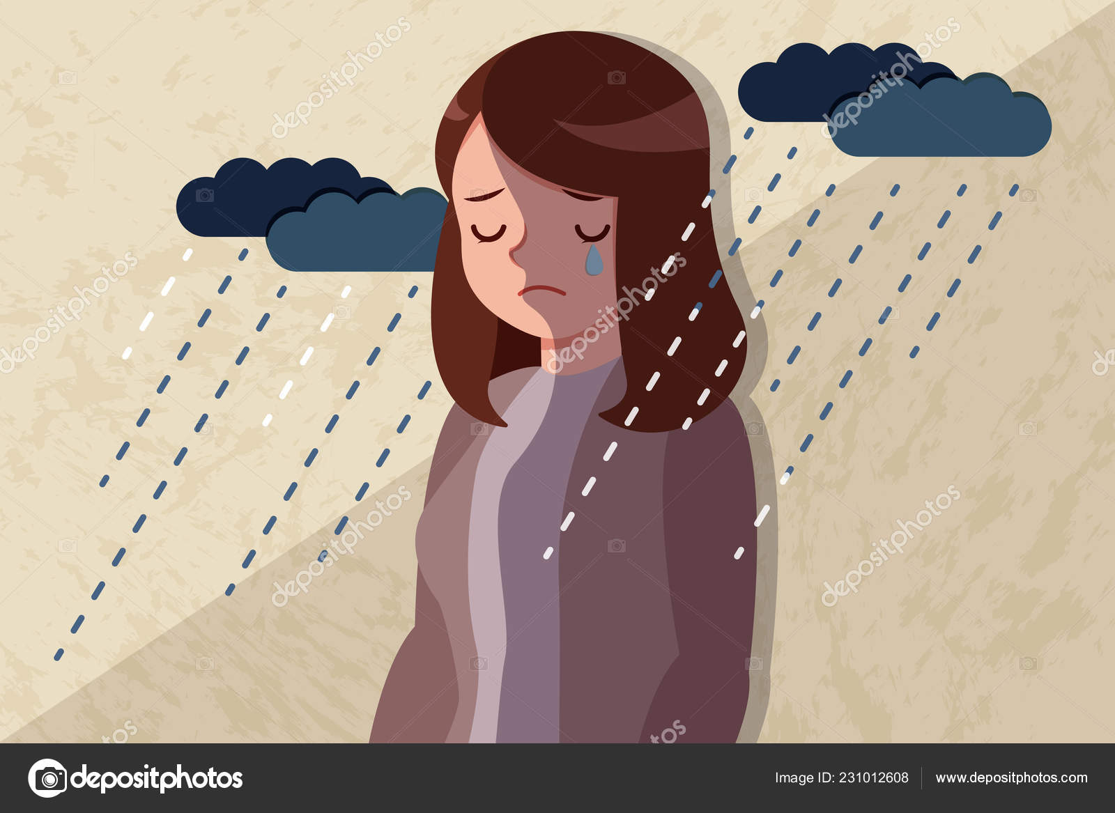 Upset Depressed Woman Falling Rain Stock Vector Image by ...