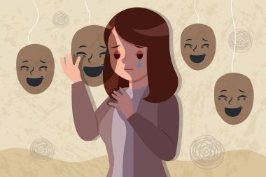 üzgün ve depresyonda kadın giyim mutlu maskesi