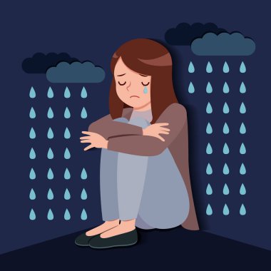 düşen yağmur ile üzgün ve depresyonda kadın