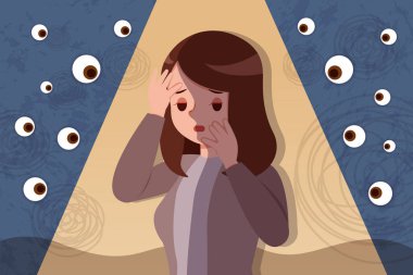 peeping and bullying over an upset and depressed woman clipart