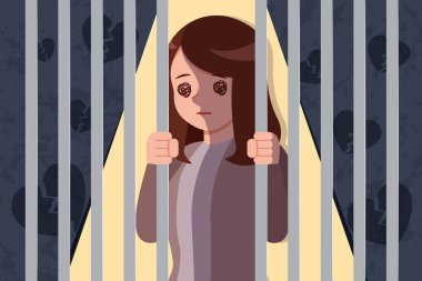 üzgün ve depresyonda kadın bir cezaevinde tuzak