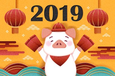 sevimli çizgi domuz tutun 2019 numarası ile kırmızı zarf