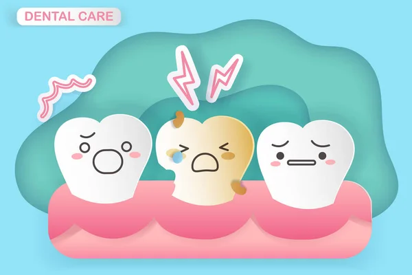 Diente Con Caries Dentina Fondo Azul — Vector de stock