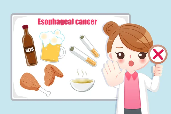 女医生教授容易导致食道癌的食物的医学知识 — 图库矢量图片