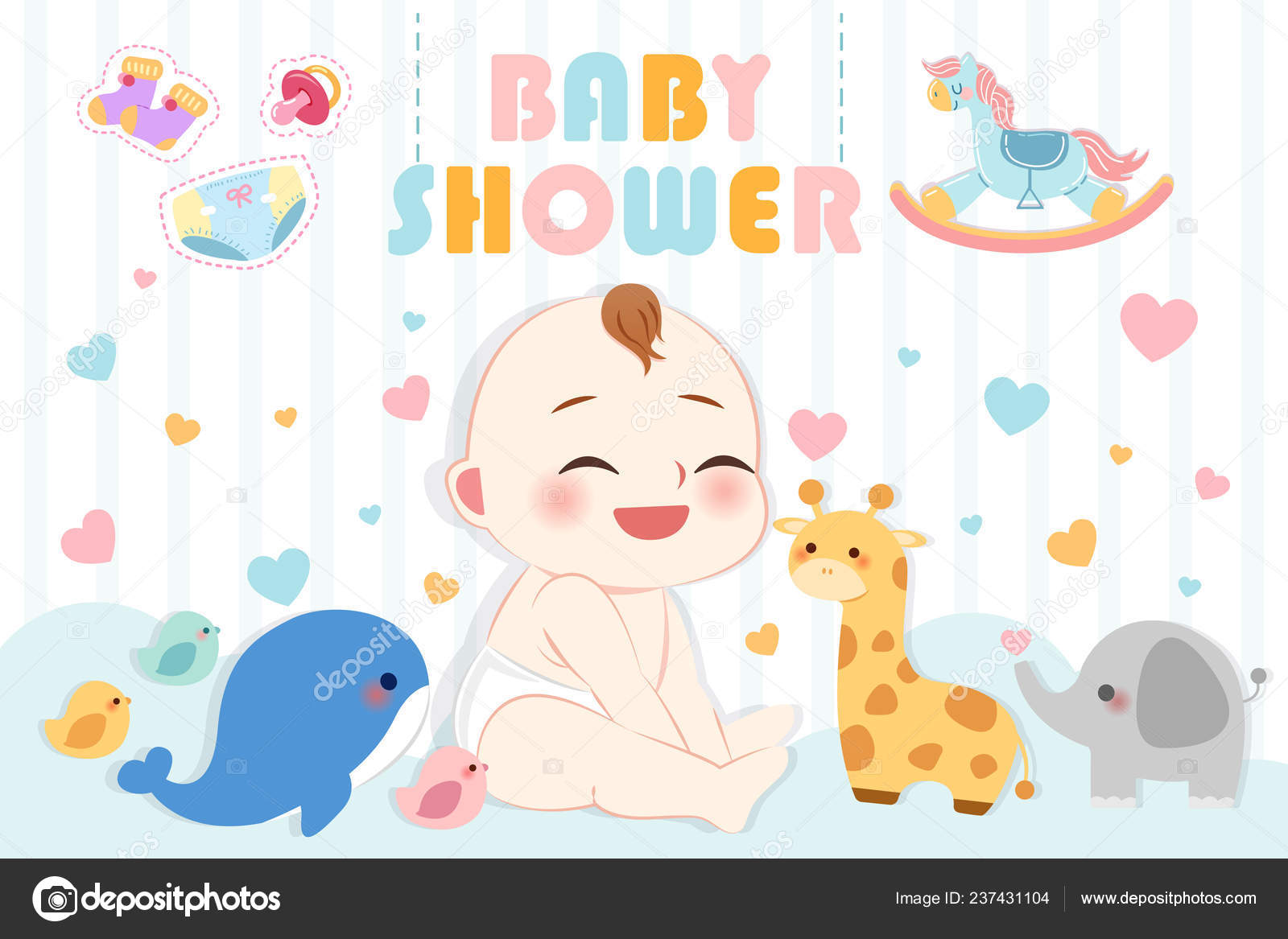 Cute Cartoon Baby Shower Invitation Card Toys Animals Stock Vector Image by  ©estherqueen999 #237431104