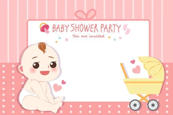 Bonito Cartoon Menina Bebê Chuveiro Convite Cartão Com Espaço Cópia —  Vetores de Stock